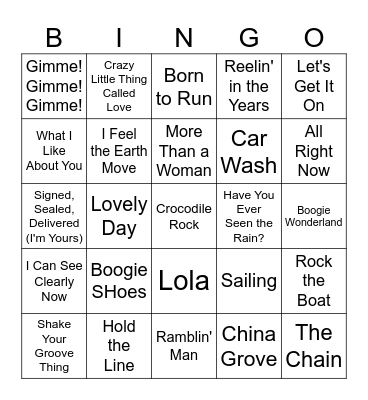 70's Bingo #1 Bingo Card