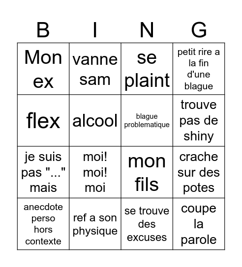 etre un connard Bingo Card