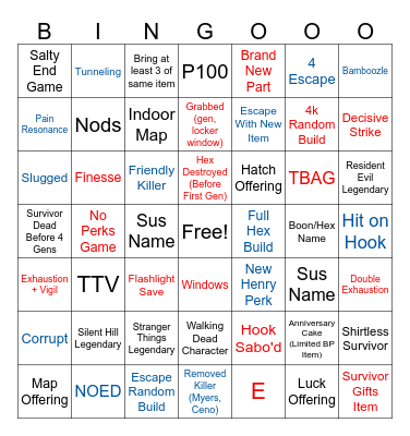 Dead By Daylight Bingo Card