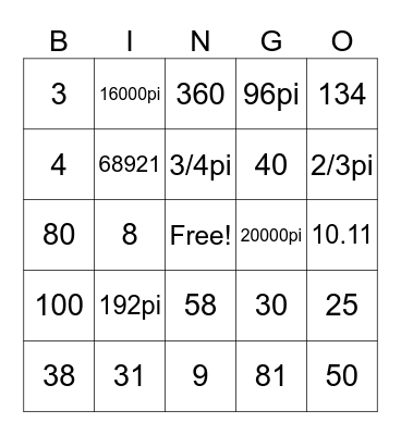 Geometry Bingo Card