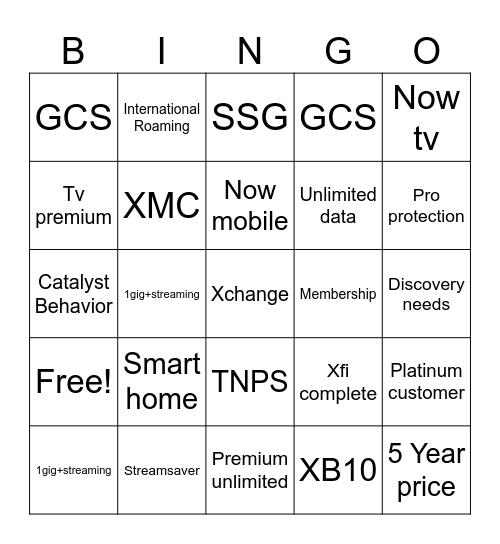 Xfinity deals Bingo Card