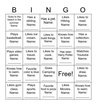 Questions Bingo: Find someone who... Bingo Card
