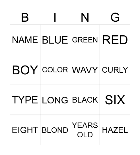 2ND GRADE- PHYSICAL APPEARANCE Bingo Card