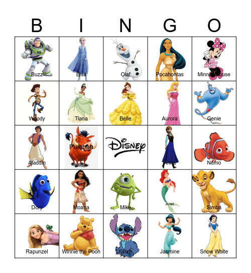 Disney Characters Bingo Card