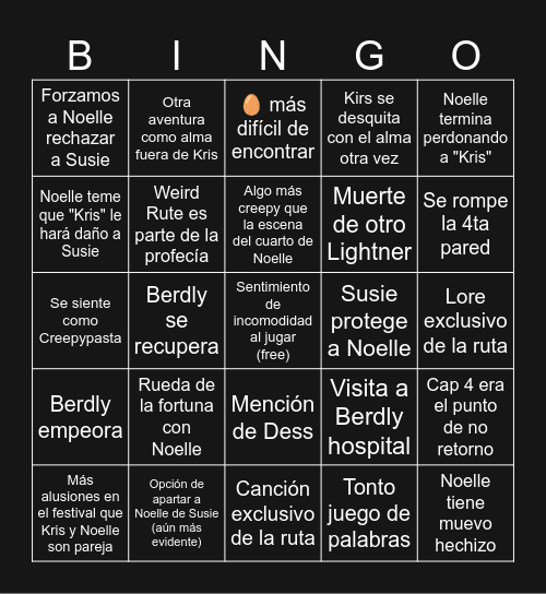 Deltarune cap 5 Weird Rute Bingo Card