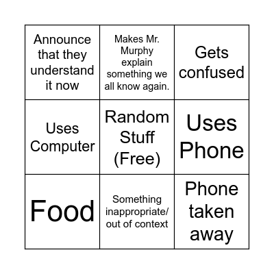 Math Class Bingo Card