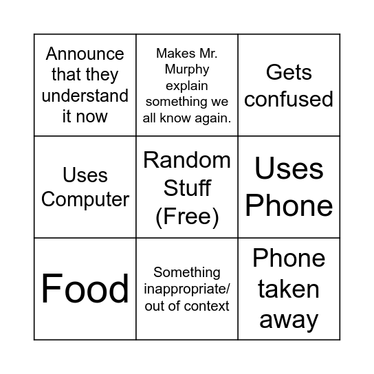Math Class Bingo Card