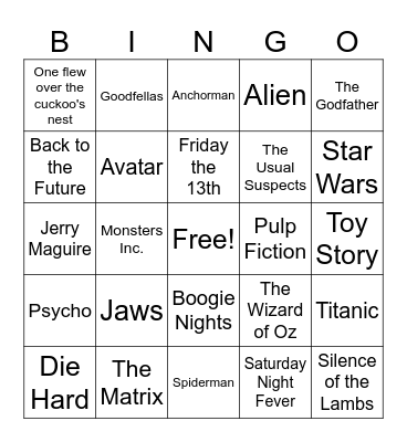 TRingo #66! Character to Movie Bingo Card
