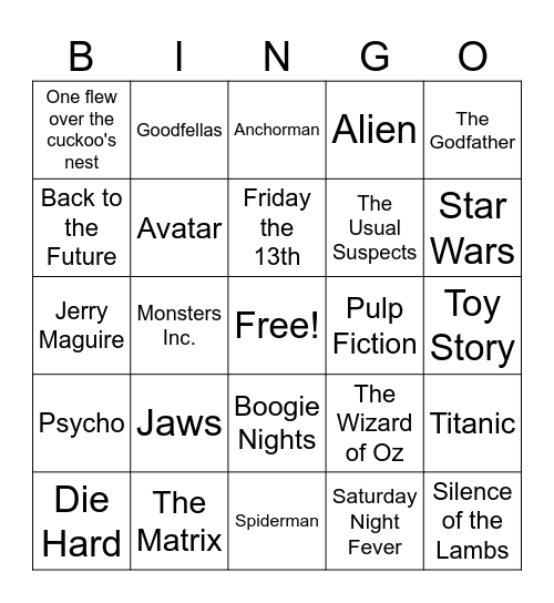 TRingo #66! Character to Movie Bingo Card