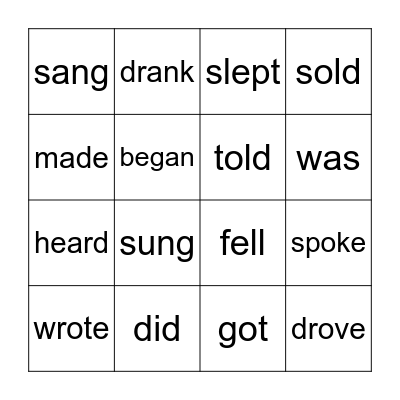 Past Tense Verbs Bingo Card