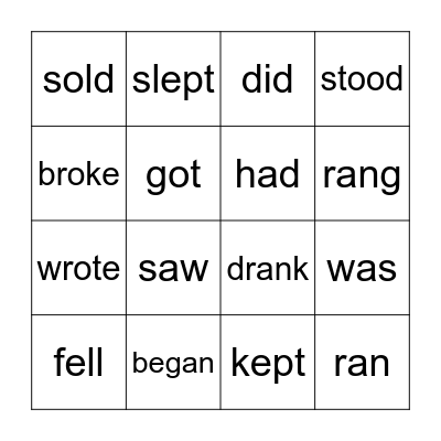 Past Tense Verbs Bingo Card