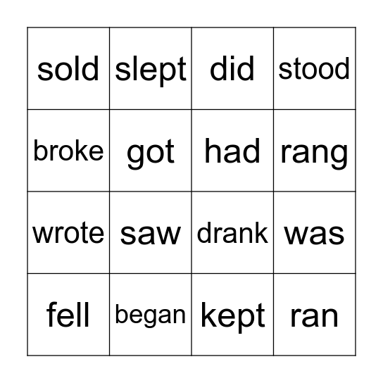 Past Tense Verbs Bingo Card
