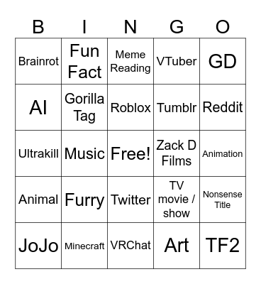 YT Shorts Bingo Card