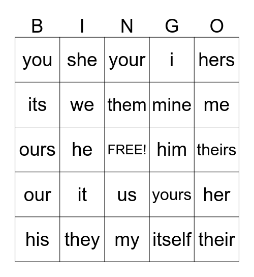 Pronouns Bingo Card