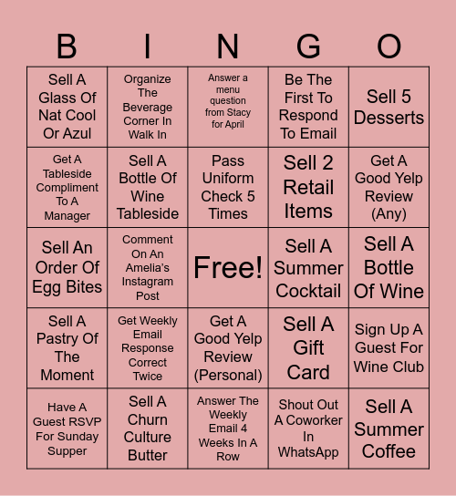 Amelia’s Bingo 2026 Bingo Card