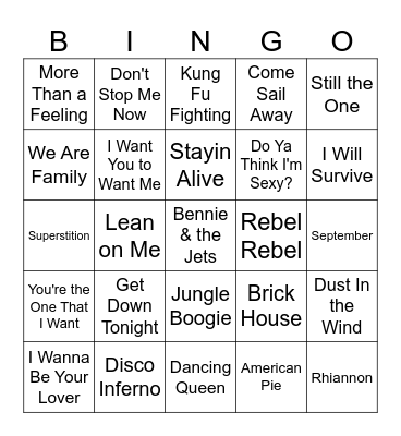 70's Bingo #4 Bingo Card