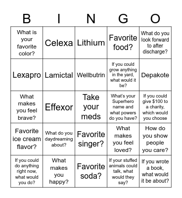 Kids Bingo Questions Bingo Card