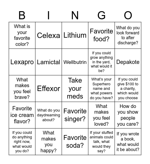 Kids Bingo Questions Bingo Card