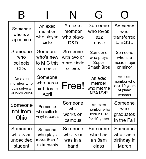 MIC Bingo! Bingo Card