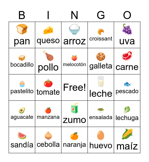 LA COMIDA Bingo Card