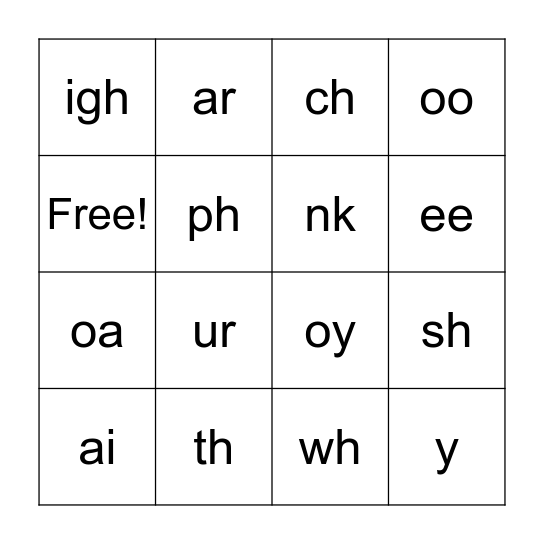 PHONICS BINGO Card
