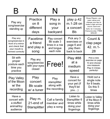 Spring Break Bando Bingo Card