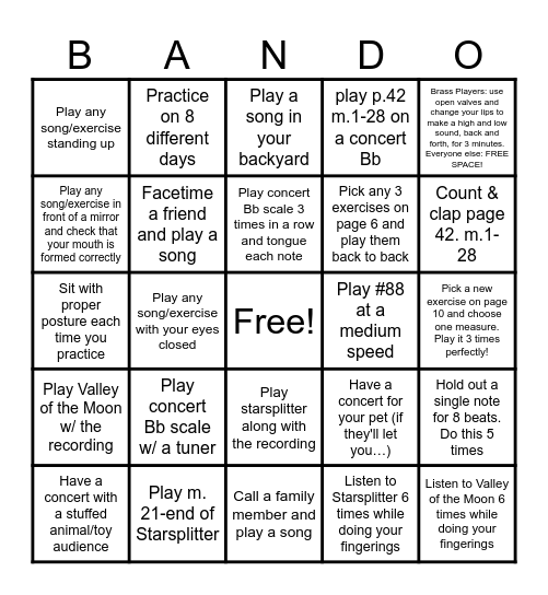 Spring Break Bando Bingo Card