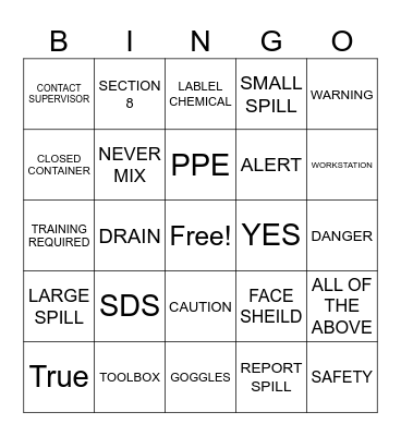 Chemical Safety Bingo! Bingo Card