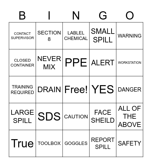 Chemical Safety Bingo! Bingo Card