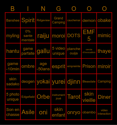 Phasmophobia Bingo Card