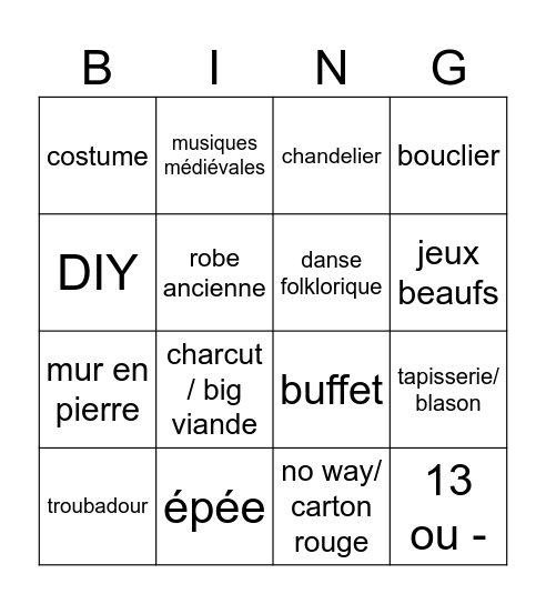 Médiéval 50inv 5.000 $ Bingo Card