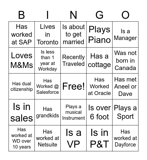 Women @ Workday Colleague Bingo Card
