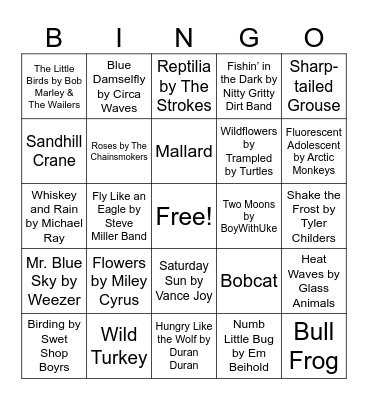 Nature Music Bingo Card