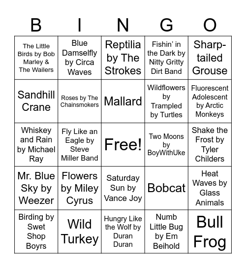 Nature Music Bingo Card