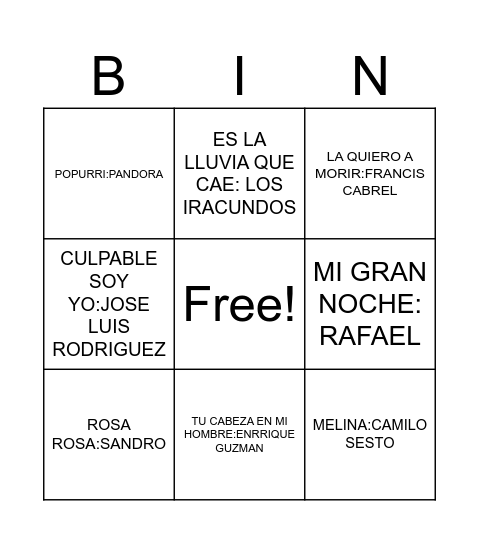 BINGO MUSICAL Bingo Card