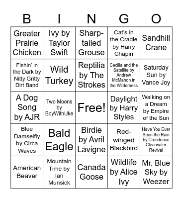 Nature Music Bingo Card