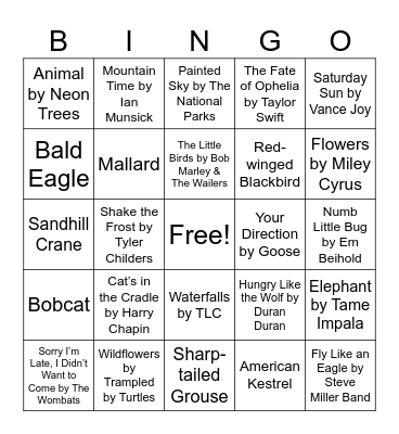Nature Music Bingo Card