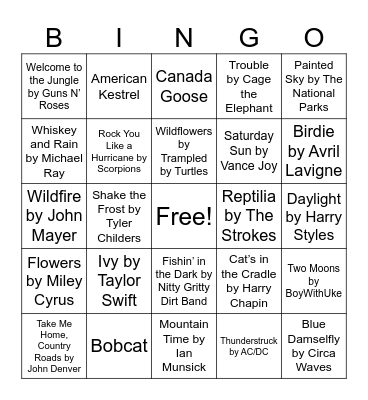 Nature Music Bingo Card