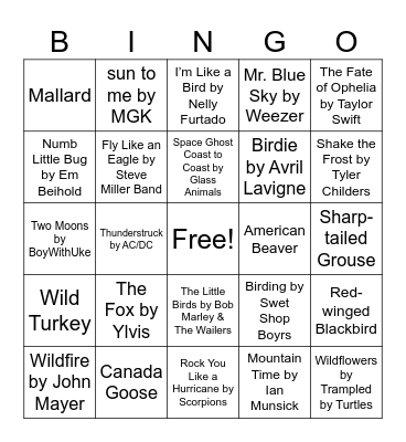 Nature Music Bingo Card