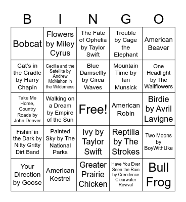 Nature Music Bingo Card