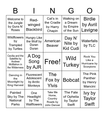 Nature Music Bingo Card