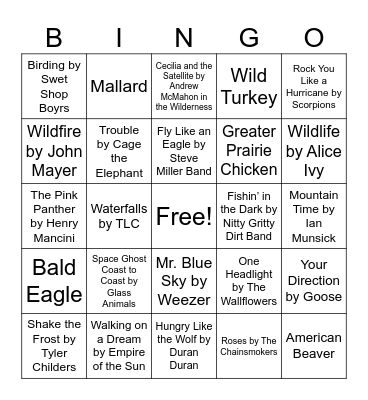 Nature Music Bingo Card
