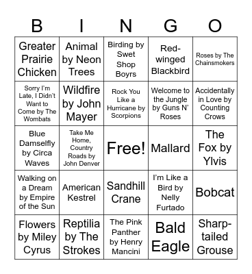 Nature Music Bingo Card