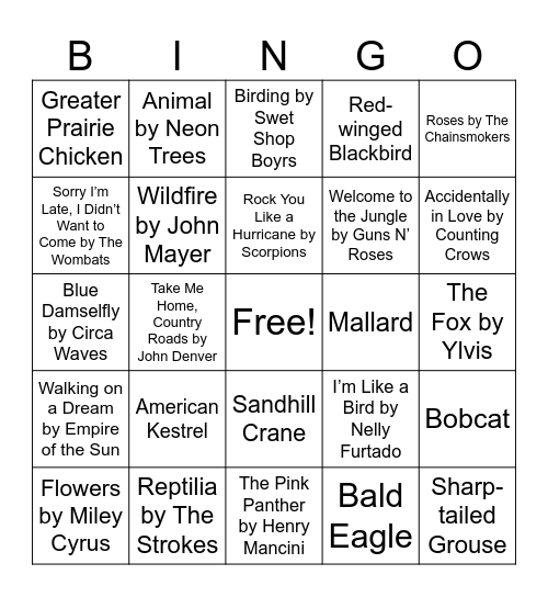 Nature Music Bingo Card