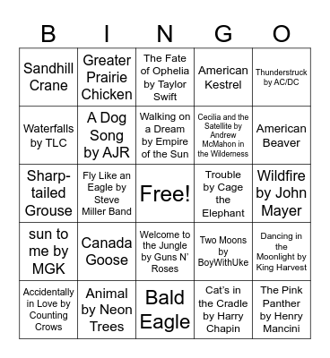 Nature Music Bingo Card