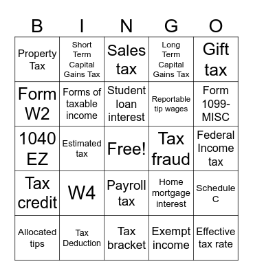 Tax Bingo Card