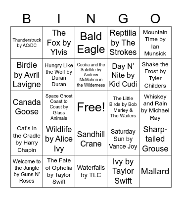 Nature Music Bingo Card