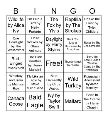 Nature Music Bingo Card