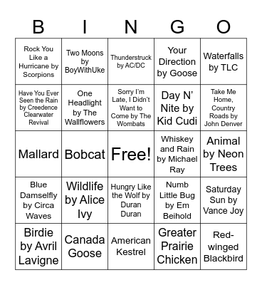 Nature Music Bingo Card