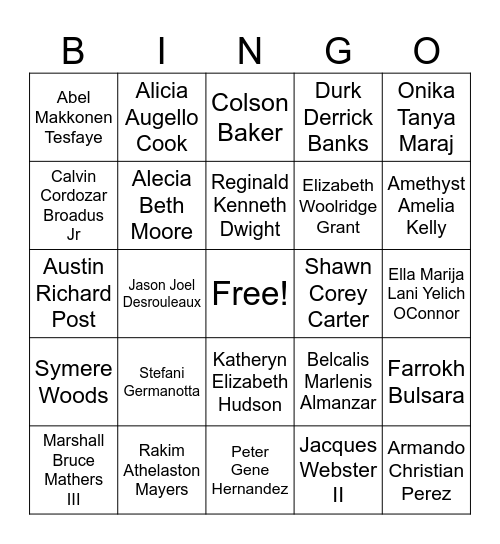 Celebrities Bingo Card